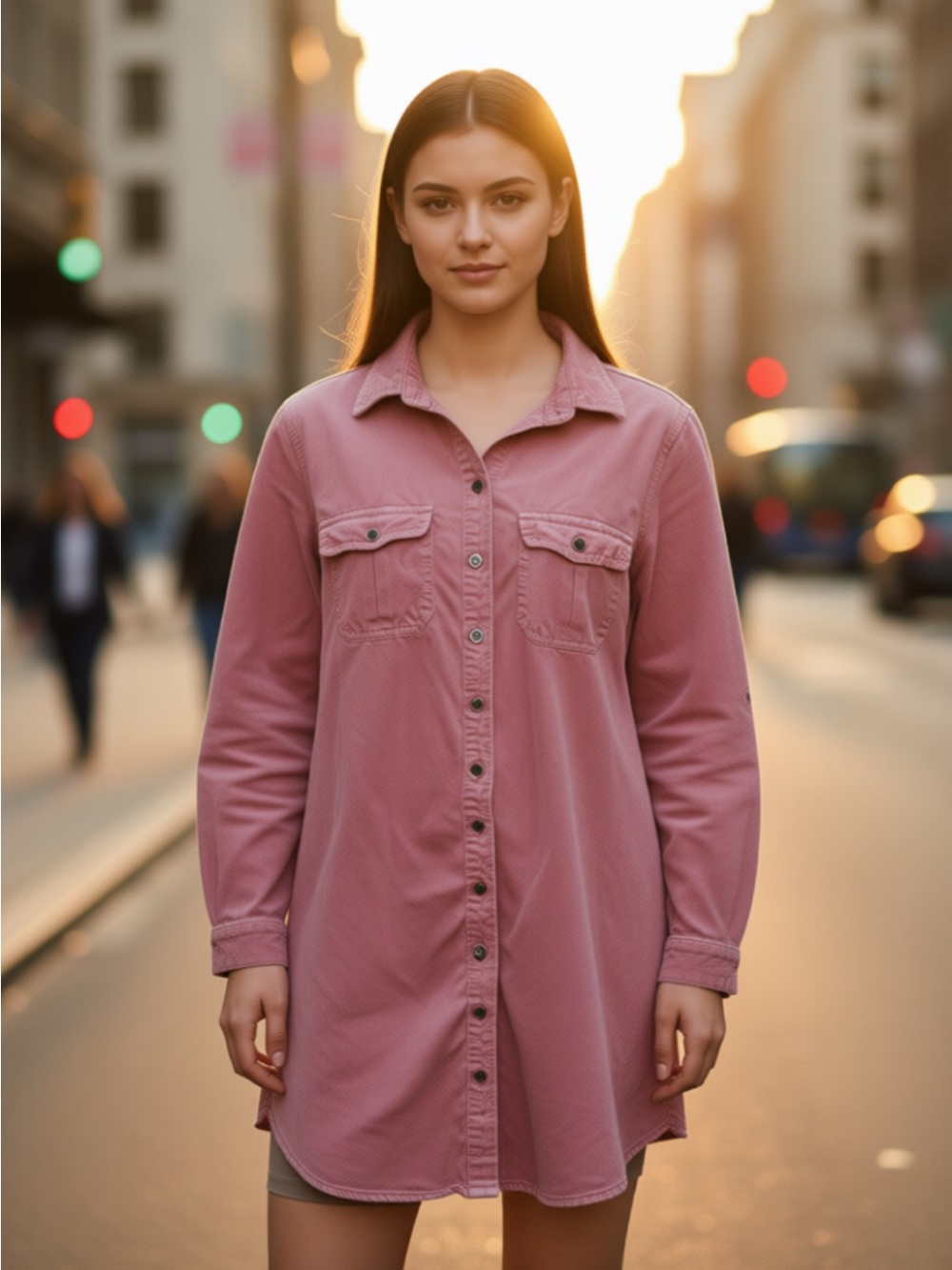 Maurices Light Pink Button-Front Long Sleeve Shirt